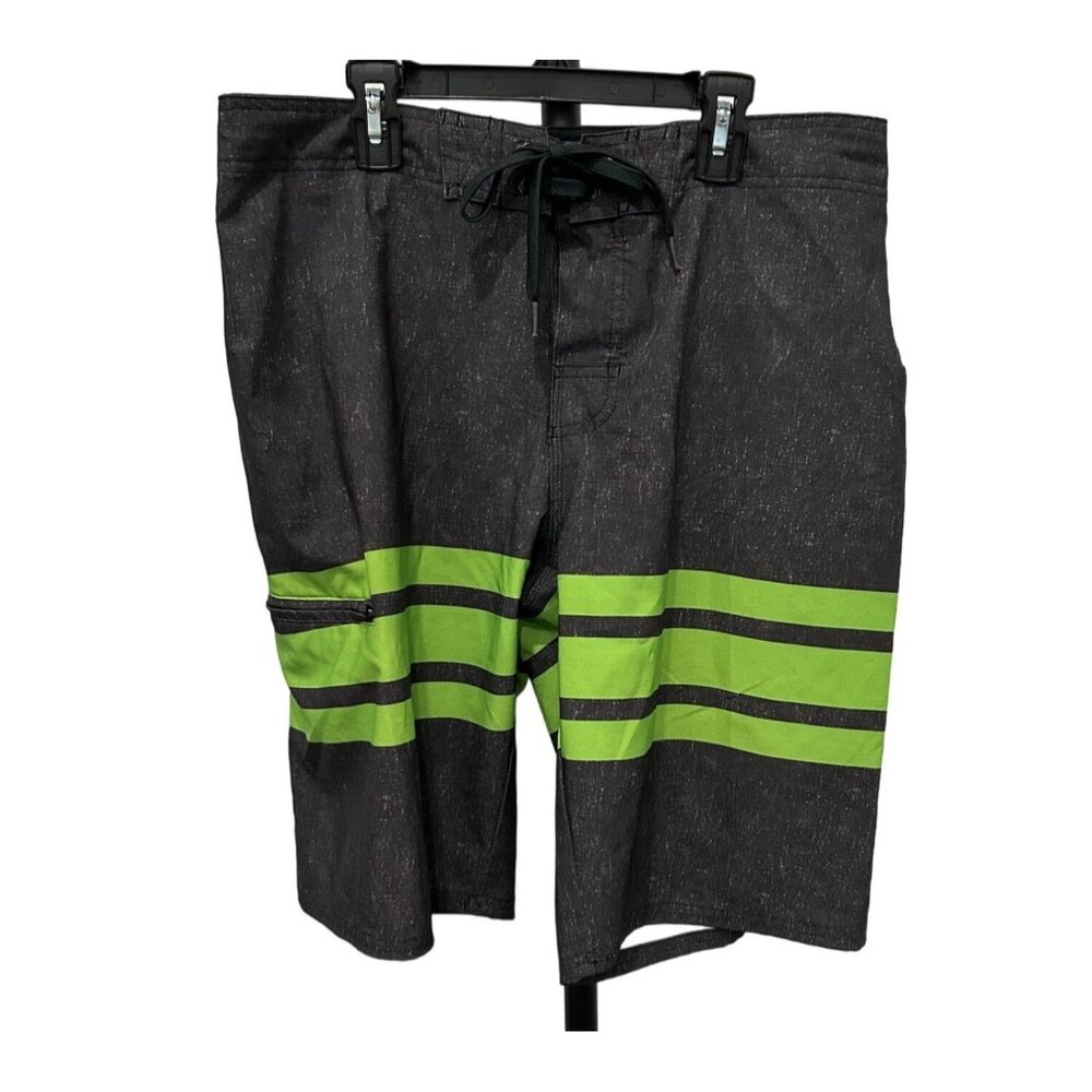 Hang Ten Mens Board Shorts Size Black Green Swimsuit Sz 32